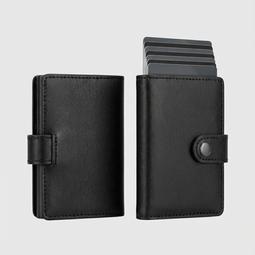 Porte Cartes Rigide Cuir Pour Homme — cuir lisse noir, vue principale
