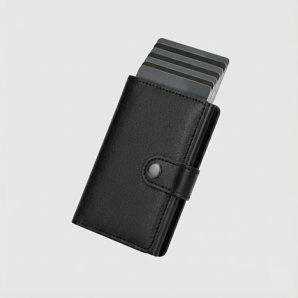 Porte Cartes Rigide Cuir Pour Homme — cartes en éventail, levier latéral