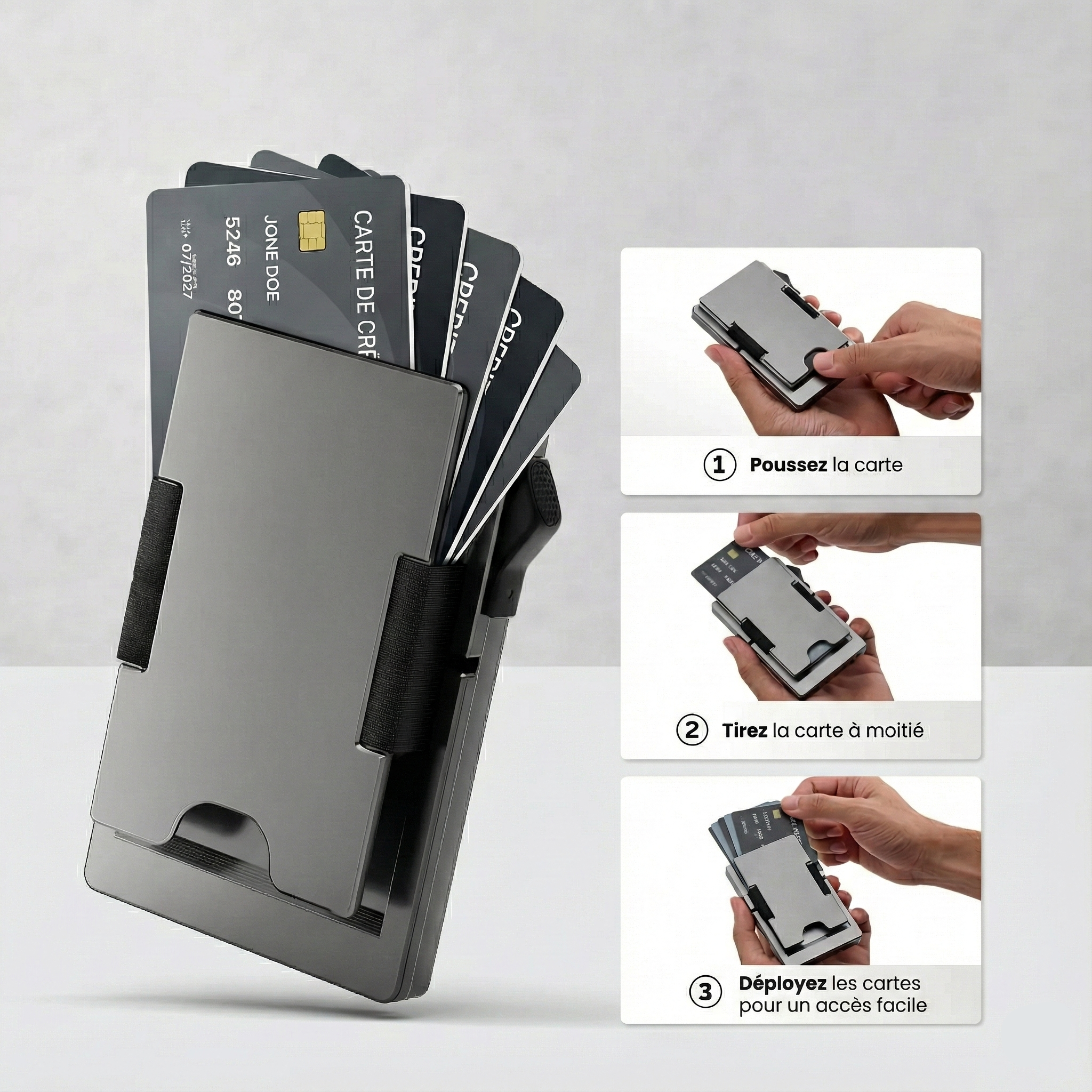 Porte Cartes Metal Homme RFID — vue de dos et profil fin