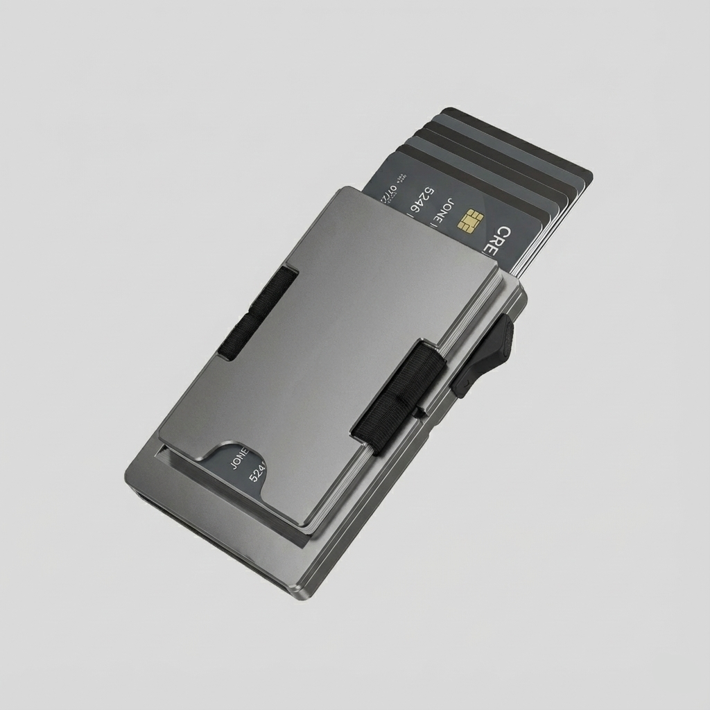Porte Cartes Metal Homme RFID — cartes en éventail, sandwich aluminium à vis