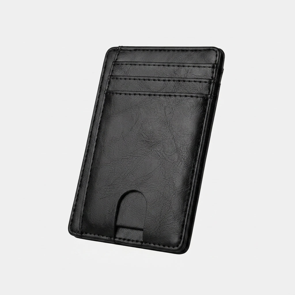 Porte Cartes Homme Compact — cuir vegan lisse effet vintage noir, vue principale