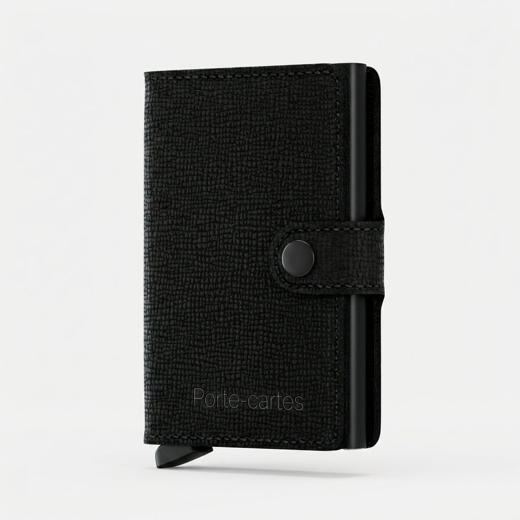 Porte Cartes Homme Luxe — cuir tissé façon canevas noir, vue principale