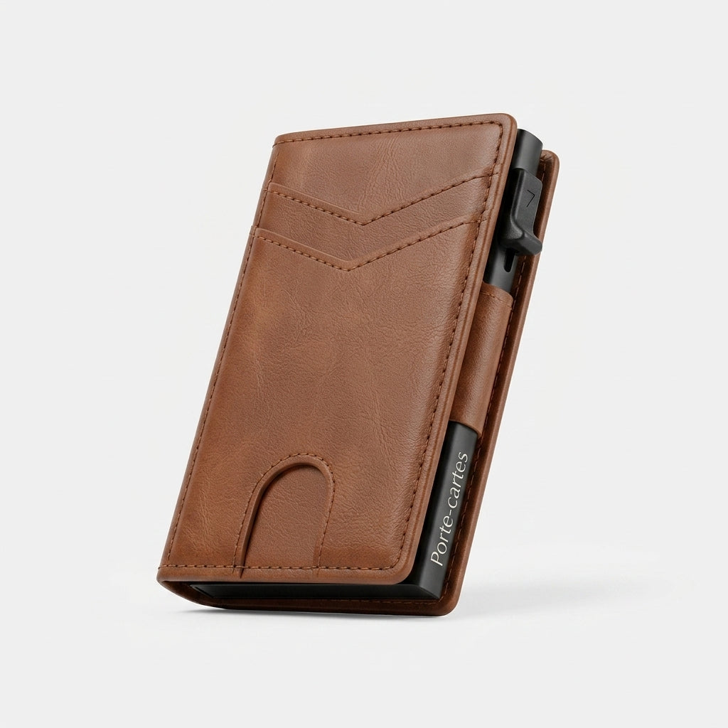Porte Cartes Automatique Cuir Homme — gros plan sur la matière cuir foulonné