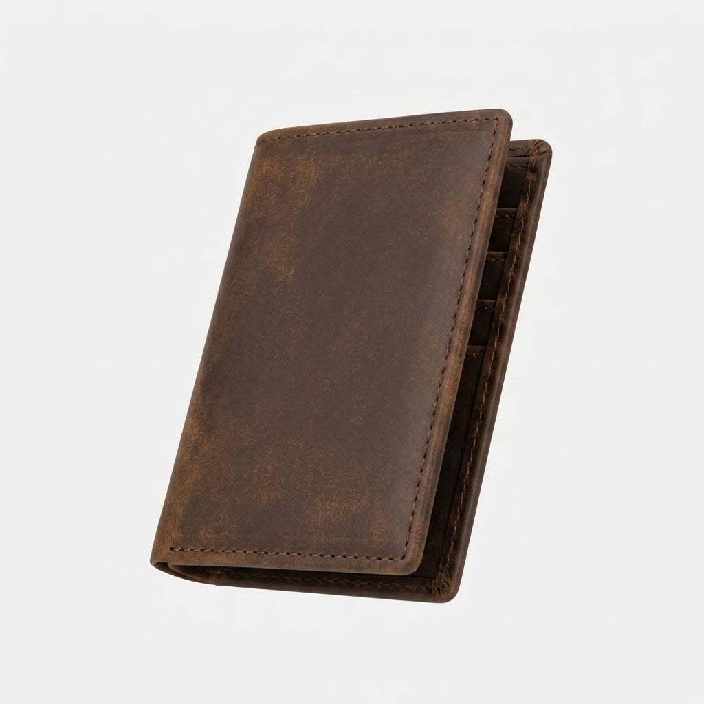 Porte Cartes Pliable Homme — cuir pleine fleur pull-up effet vintage marron brut, vue principale