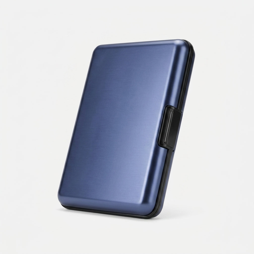 Porte Cartes Métal Bleu Homme — aluminium anodisé brossé bleu cobalt métallisé, vue principale