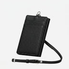 Porte Cartes Bandoulière Homme — cuir Saffiano texturé noir, vue principale