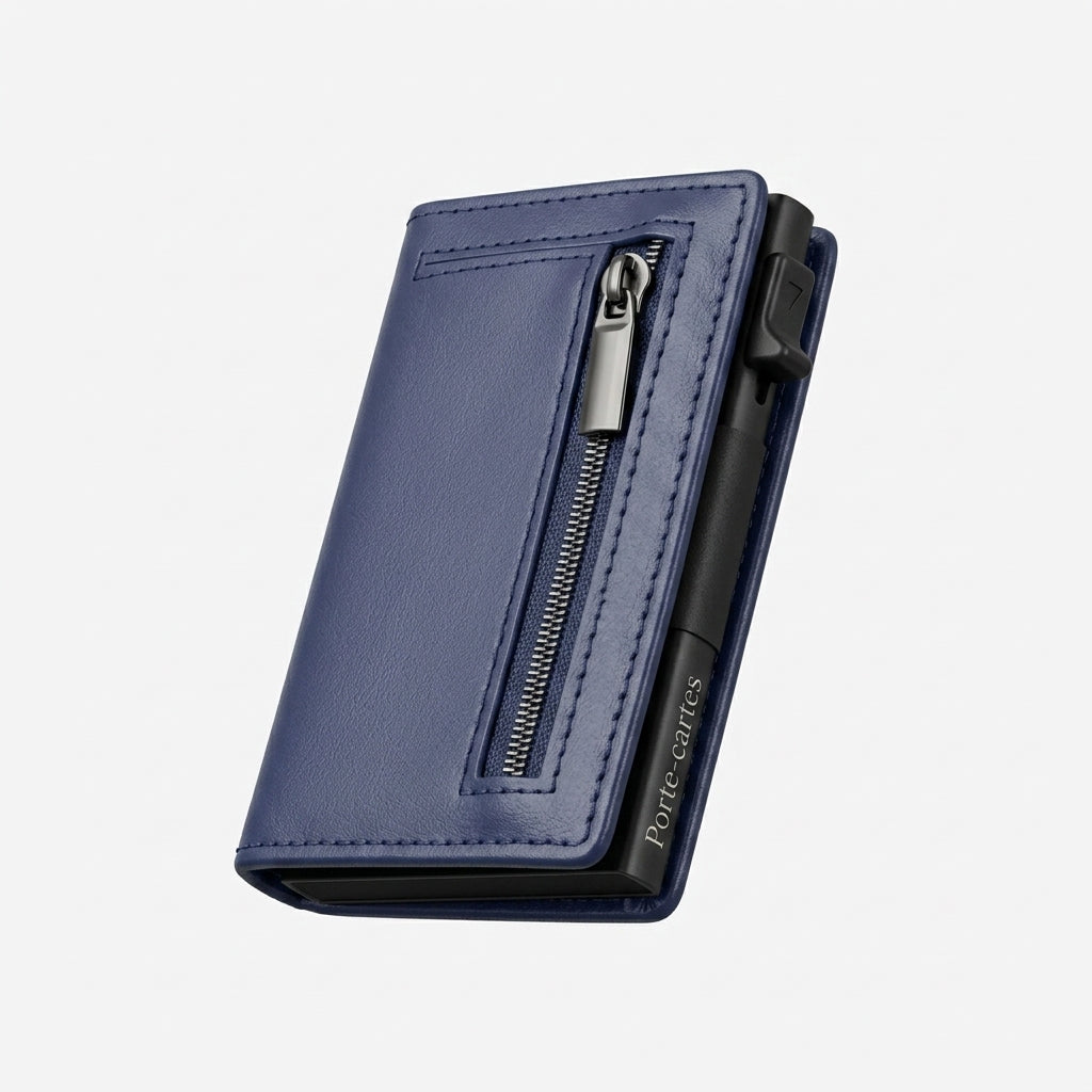 Porte Cartes RFID Homme — cuir lisse bleu marine, vue principale