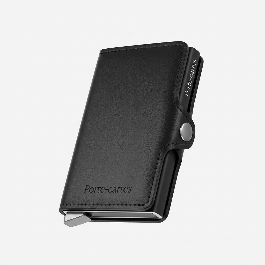 Porte Cartes Double Homme — cuir lisse noir, vue principale