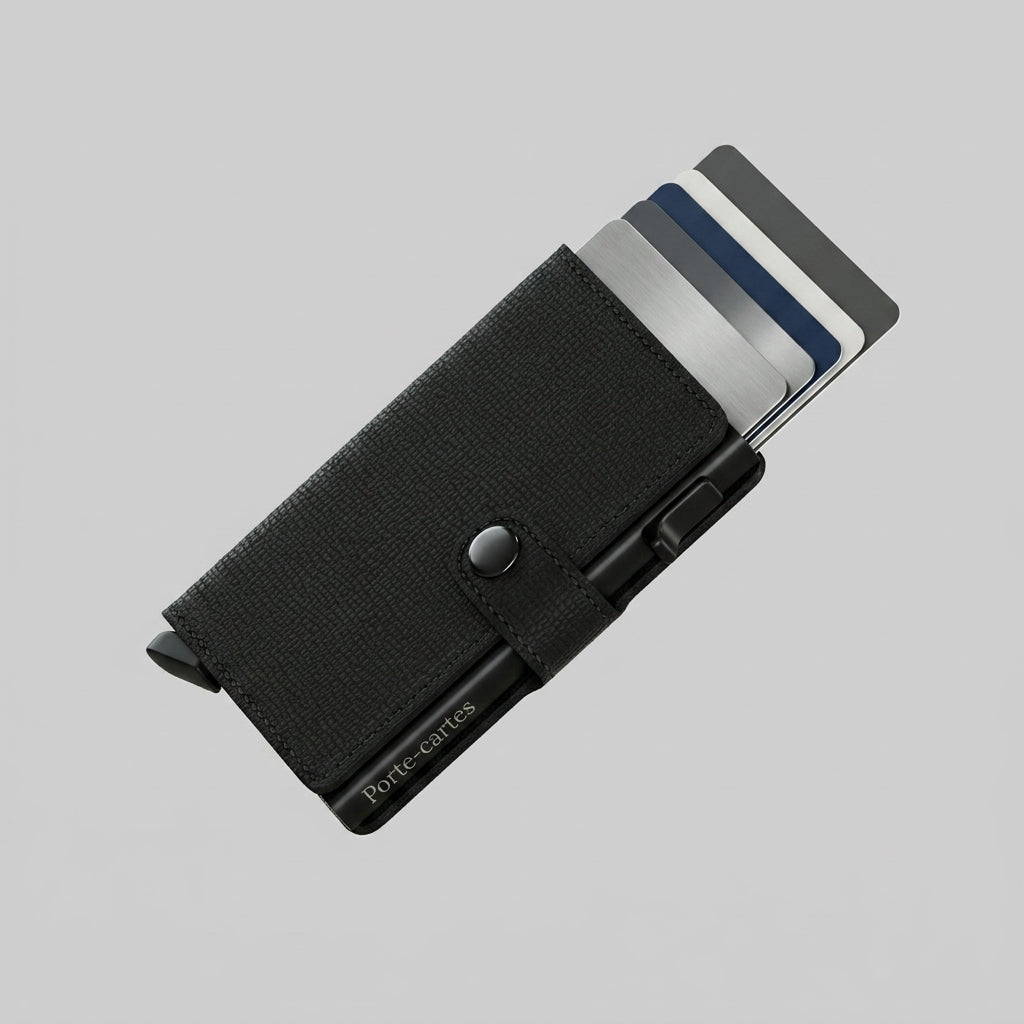 Porte Cartes Homme Luxe — cartes en éventail, levier latéral