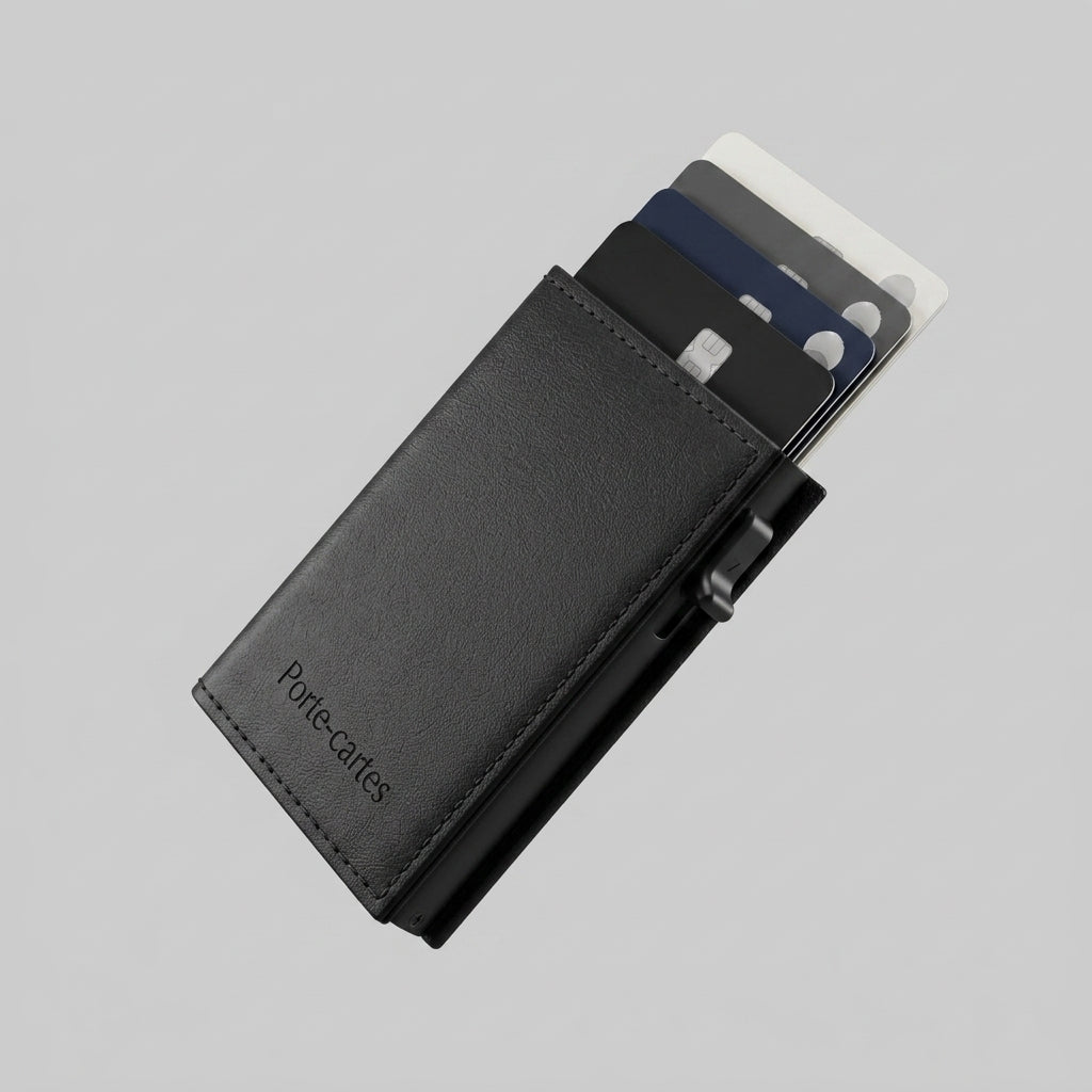 Porte Cartes Bancaire Cuir Homme — cuir lisse noir, vue principale