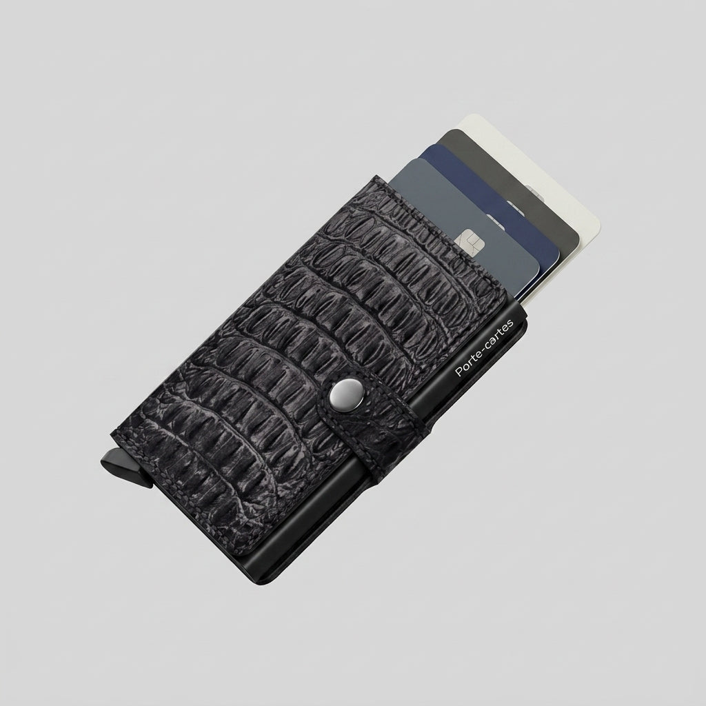 Porte Cartes Cuir Croco Homme — cuir gaufré effet crocodile noir crocodile, vue principale