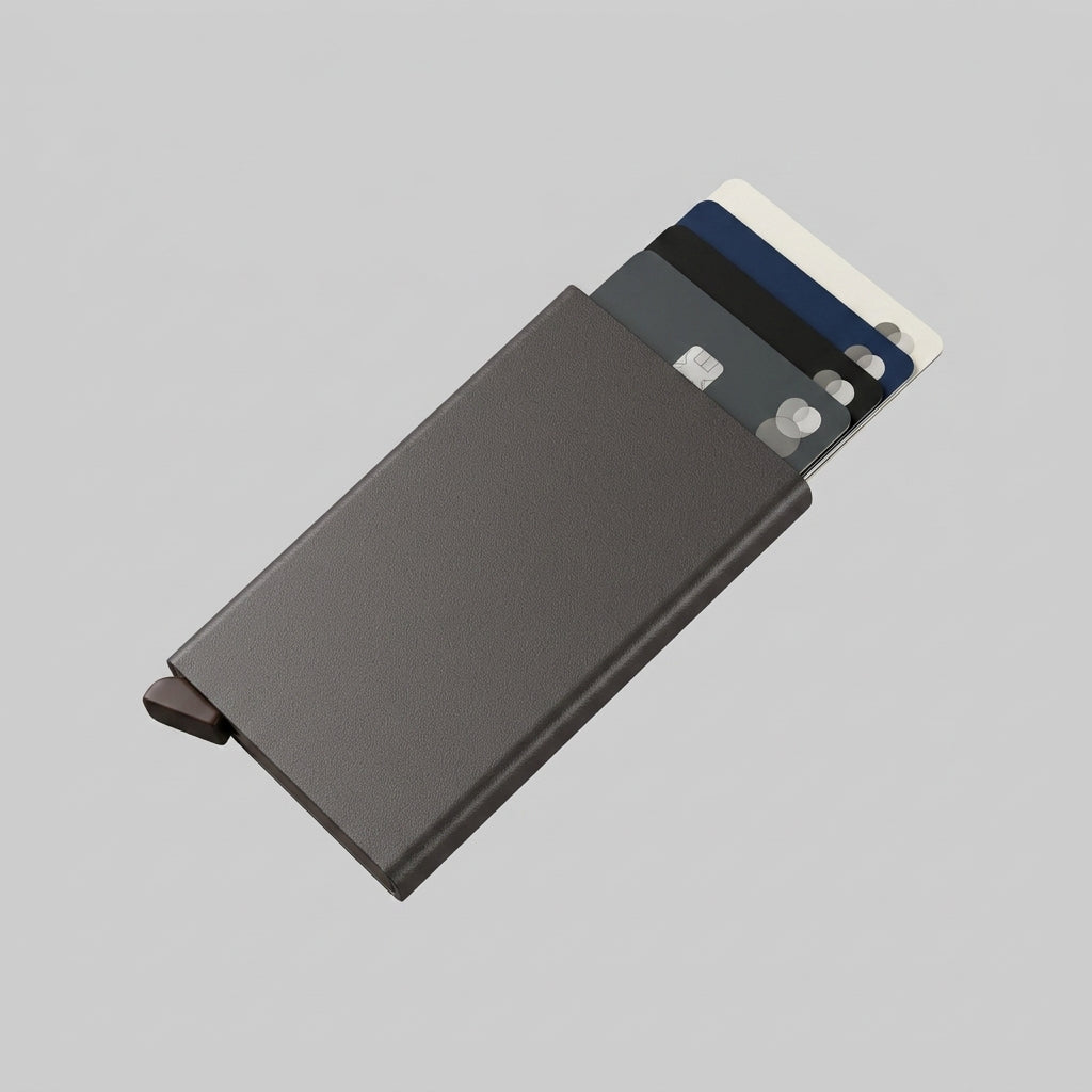 Petit Porte Cartes Homme — aluminium anodisé mat gris taupe, vue principale