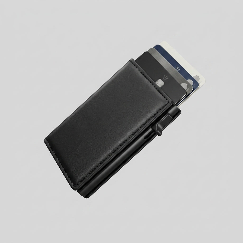 Porte Cartes De Crédit Homme — simili cuir lisse noir, vue principale
