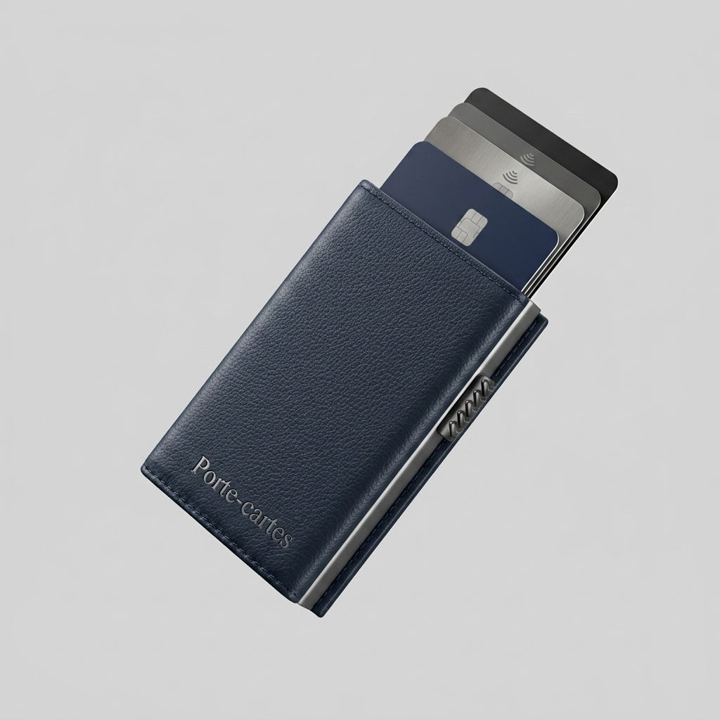 Porte Cartes Magnétique Homme — cuir grainé bleu marine, vue principale