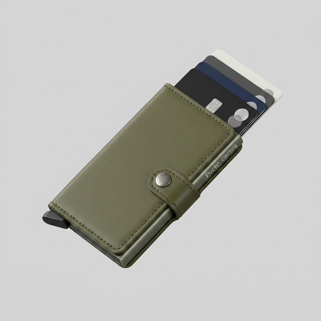 Porte Cartes Cuir Vert Homme — cuir lisse vert olive, vue principale