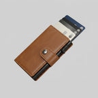Porte Cartes Cuir Camel Homme — cartes en éventail, levier latéral