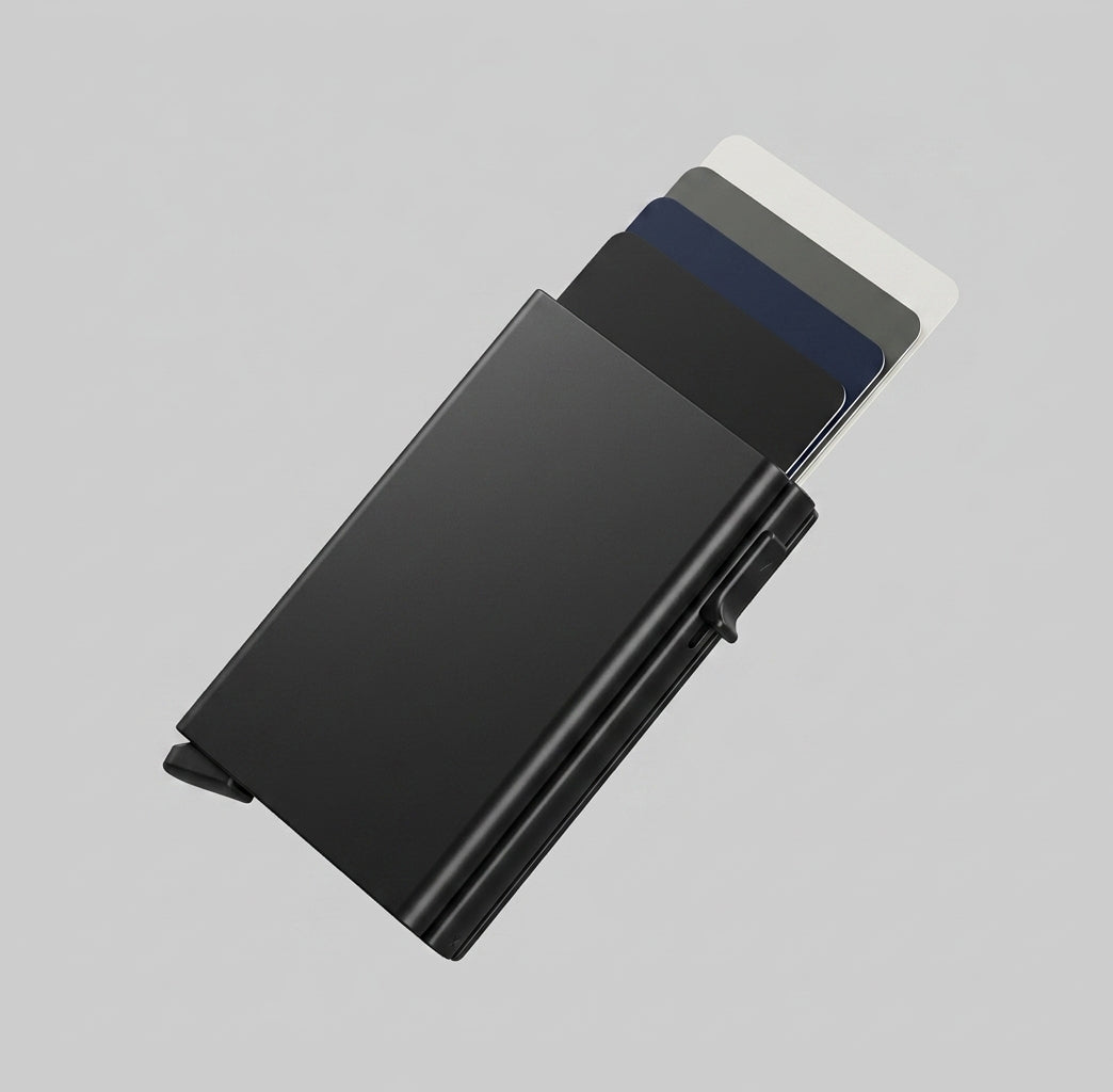 Porte Cartes Coulissant Homme — aluminium anodisé noir mat noir mat, vue principale