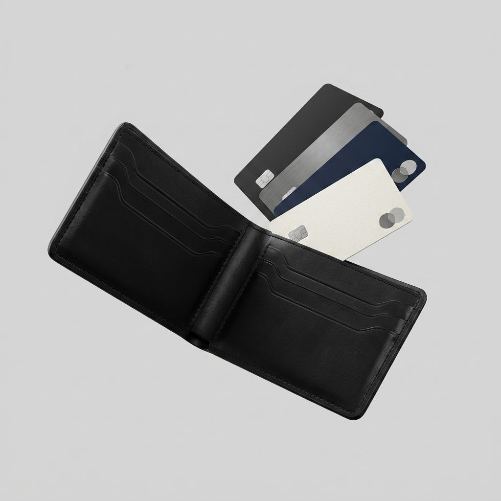 Porte Cartes 2 Volets Homme — cartes en éventail, pliage bi-fold