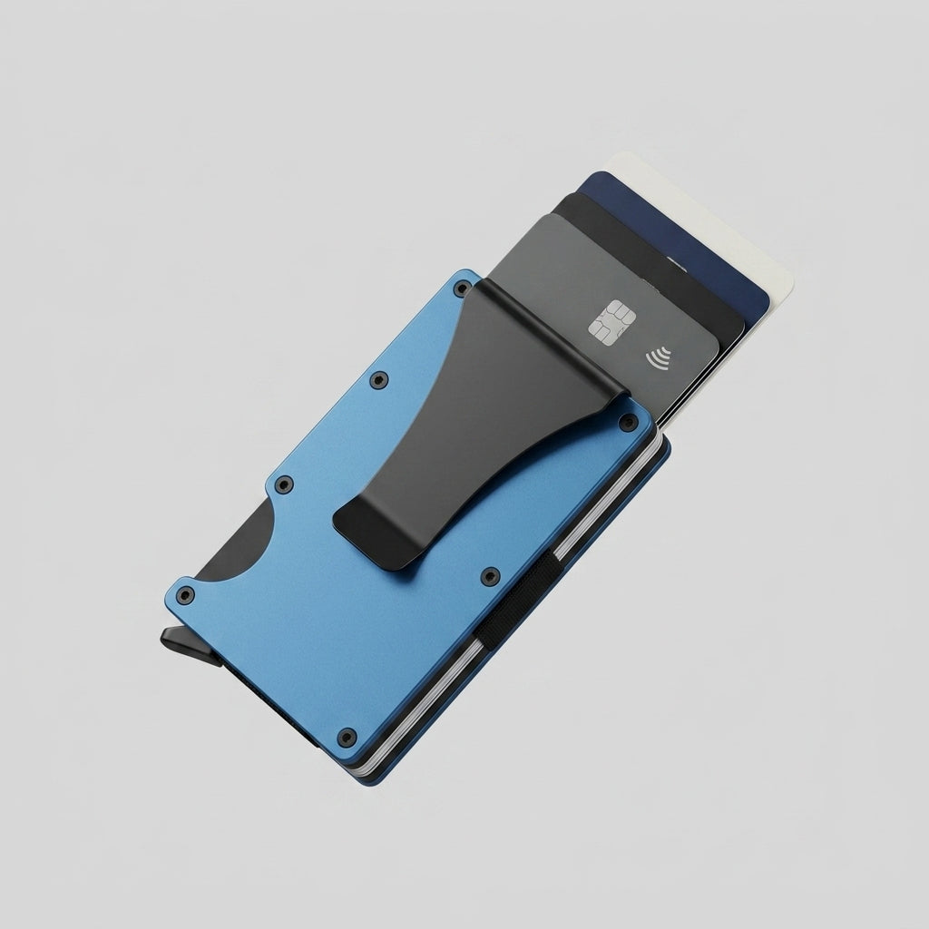 Porte Cartes Titane Homme — cartes en éventail, sandwich aluminium à vis