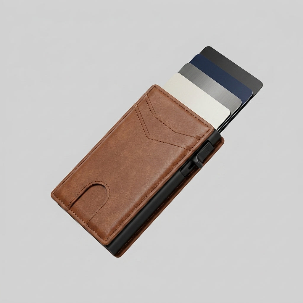 Porte Cartes Automatique Cuir Homme — cuir foulonné caramel, vue principale