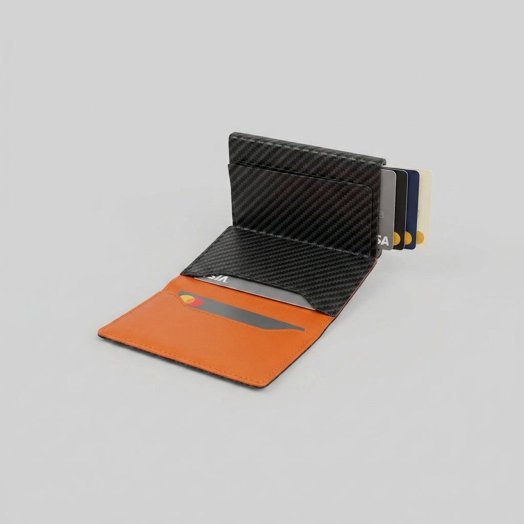 Porte Cartes Carbone Forgé Homme — gros plan sur la matière fibre de carbone véritable tressée