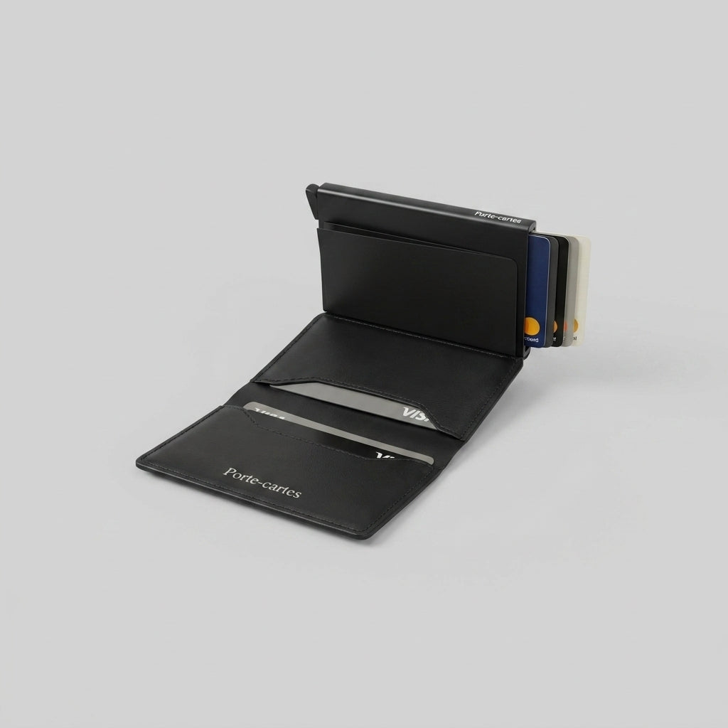 Porte Cartes Double Homme — gros plan sur la matière cuir lisse