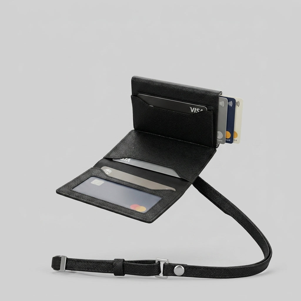 Porte Cartes Bandoulière Homme — gros plan sur la matière cuir Saffiano texturé