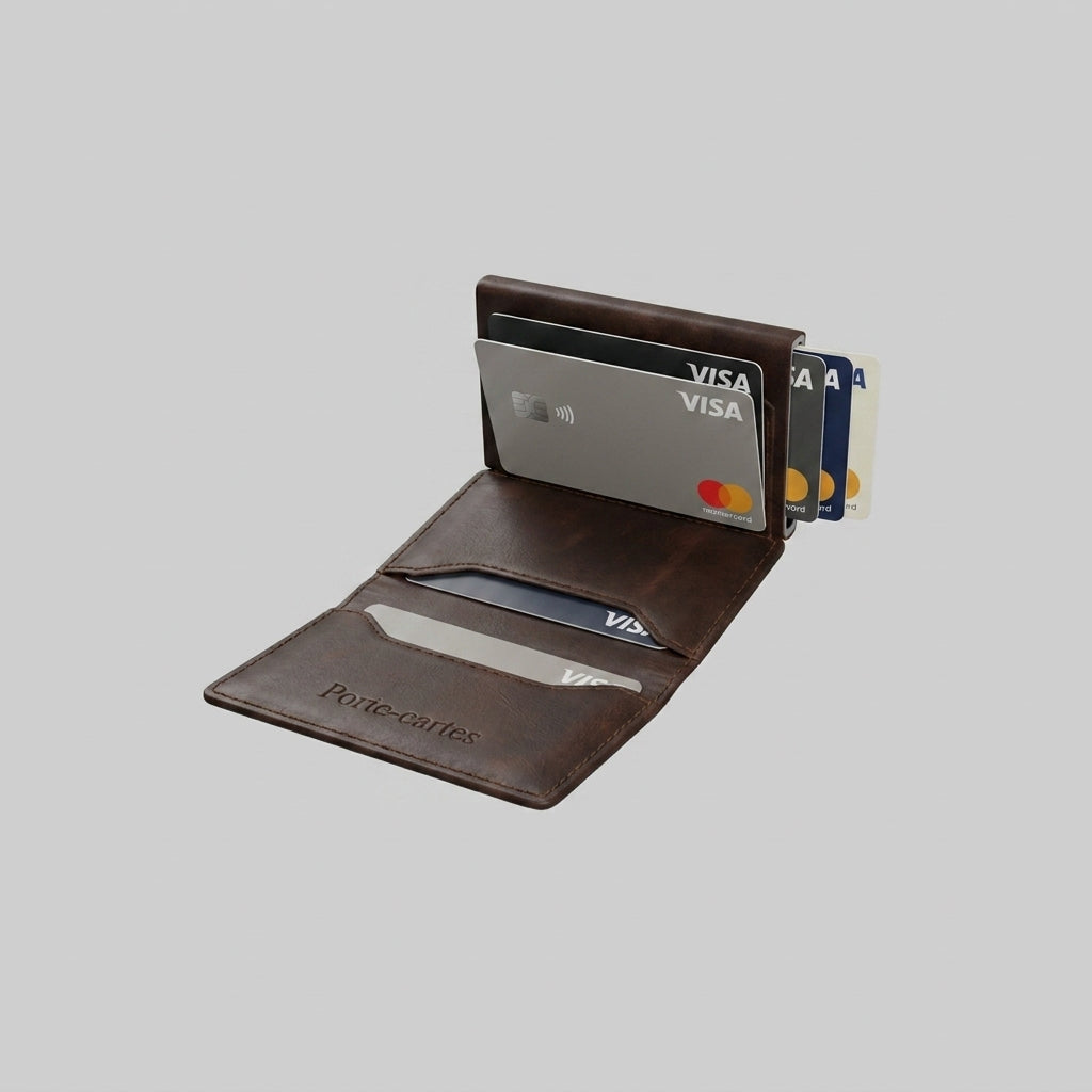 Porte Cartes et Billets Homme — gros plan sur la matière cuir pull-up pleine fleur