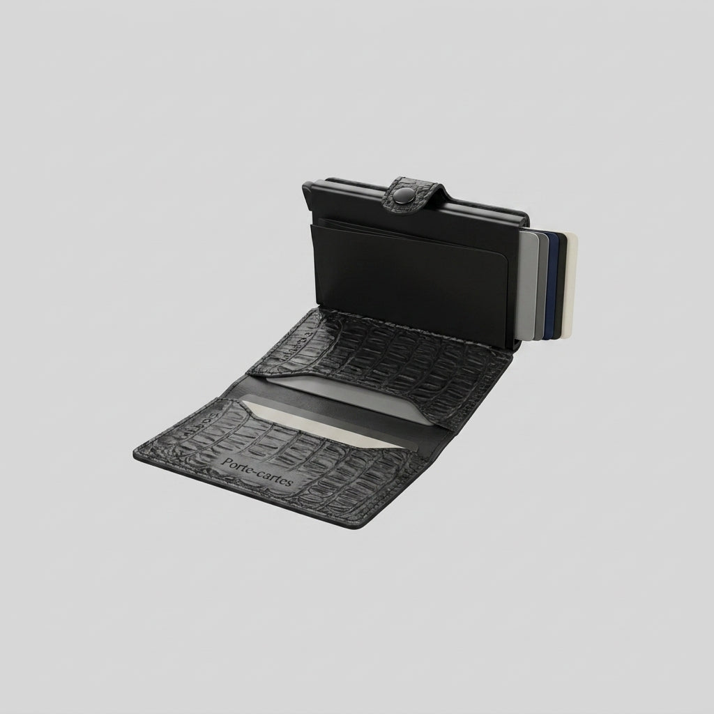 Porte Cartes Cuir Croco Homme — gros plan sur la matière cuir gaufré effet crocodile