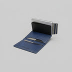 Porte Cartes Cuir Bleu Homme — boîte cadeau signature Porte-cartes