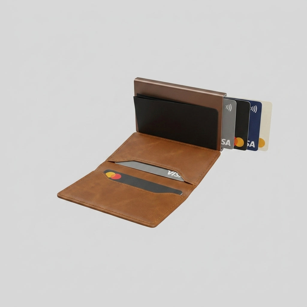 Porte Cartes Cuir Camel Homme — gros plan sur la matière cuir pull-up