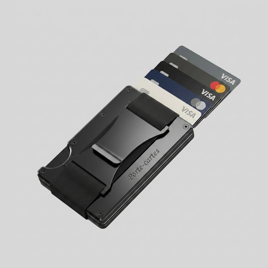 Porte Cartes Rigide Homme — cartes en éventail, sandwich aluminium à 6 vis TORX