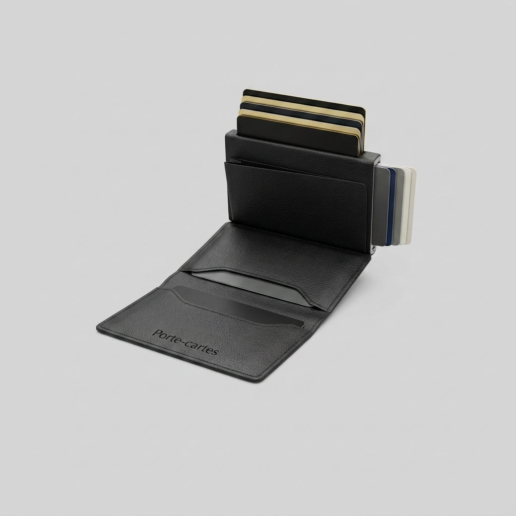 Porte Cartes Bancaire Cuir Homme — gros plan sur la matière cuir lisse