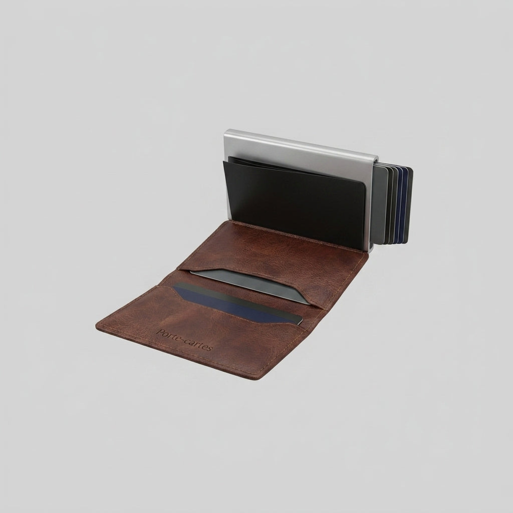 Porte Cartes Cuir Homme Marron — vue de dos et profil fin