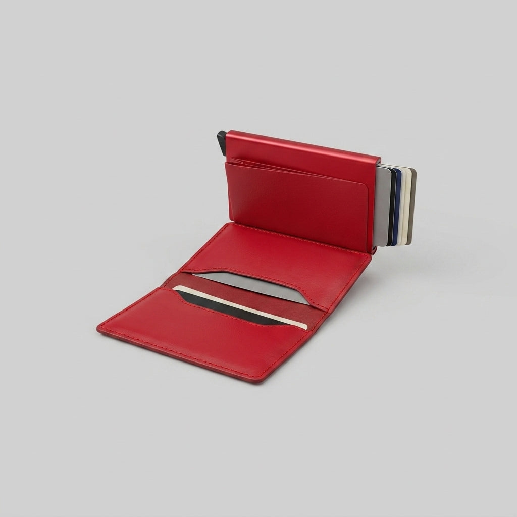 Porte Cartes Cuir Rouge Homme — gros plan sur la matière cuir lisse