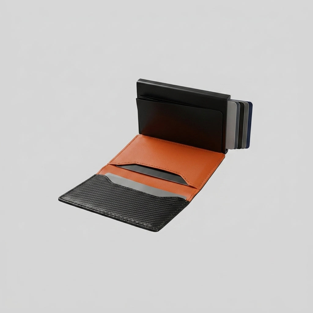 Porte Cartes Homme Sécurisé — cartes en éventail, accès direct ouverture souple