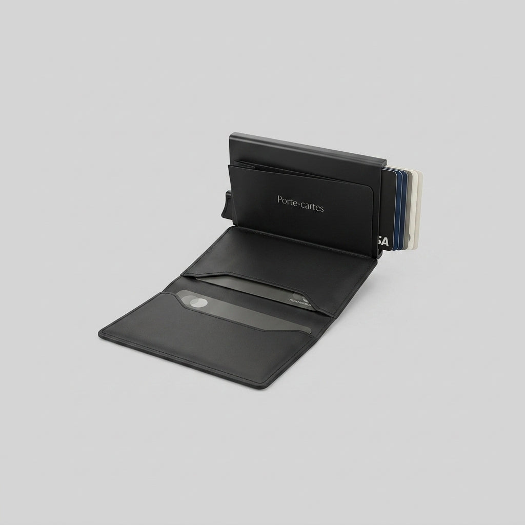 Porte Cartes Slim Homme — gros plan sur la matière aluminium anodisé mat