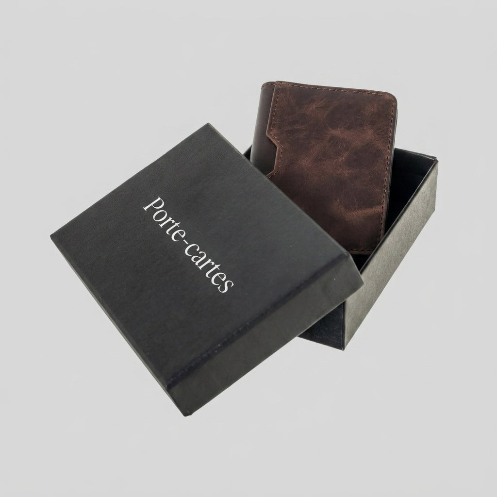 Porte Cartes Cuir Grainé Homme — gros plan sur la matière cuir pleine fleur pull-up