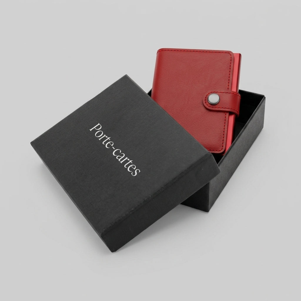 Porte Cartes Cuir Rouge Homme — boîte cadeau signature Porte-cartes
