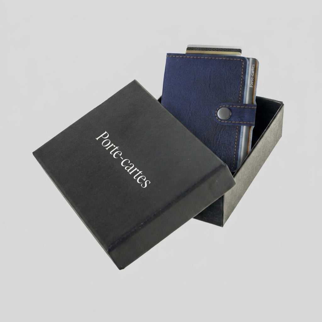 Porte Cartes Cuir Bleu Homme — vue de dos et profil fin