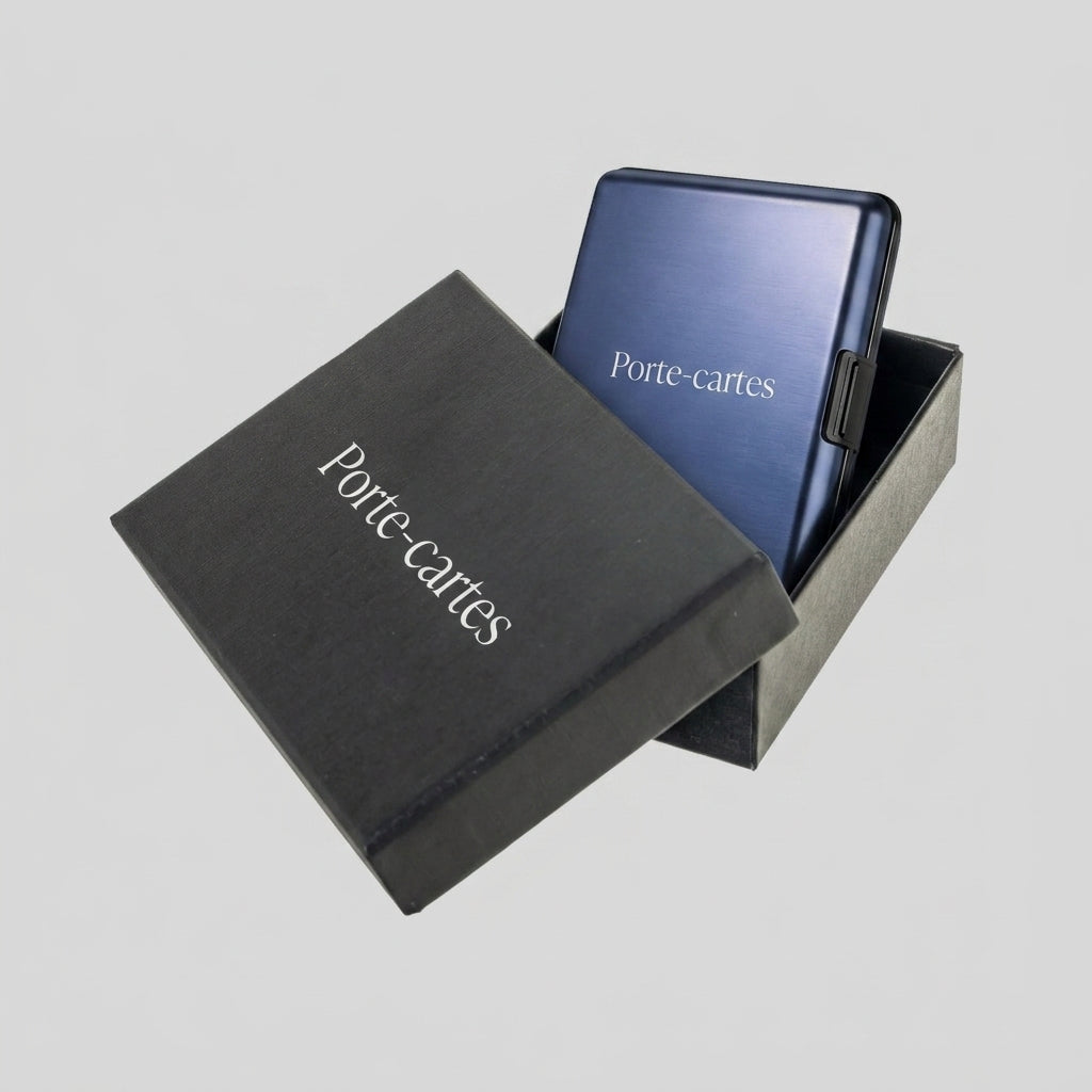 Porte Cartes Métal Bleu Homme — boîte cadeau signature Porte-cartes