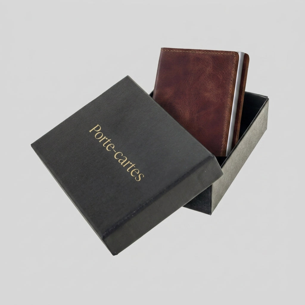 Porte Cartes Cuir Homme Marron — boîte cadeau signature Porte-cartes