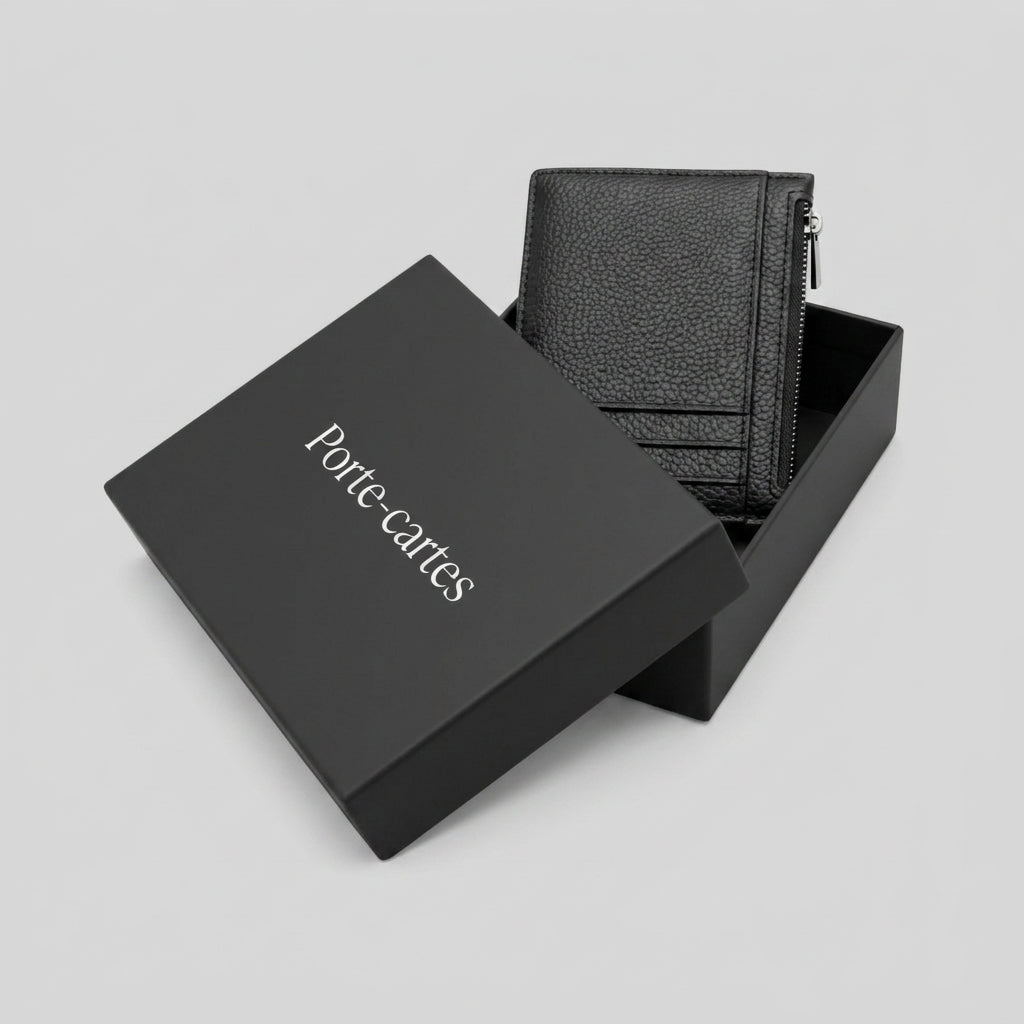 Porte Cartes Cuir Homme Zippé — boîte cadeau signature Porte-cartes