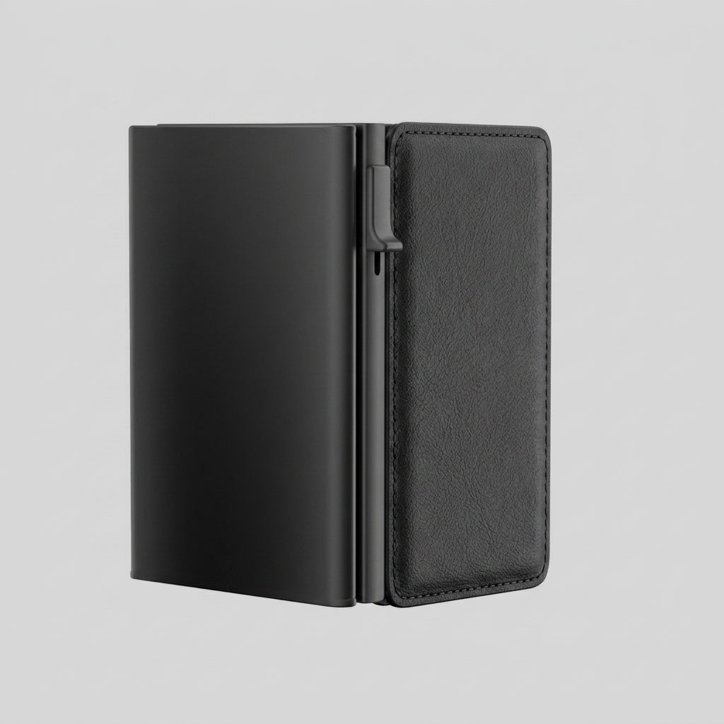 Porte Cartes Coulissant Homme — vue de dos et profil fin