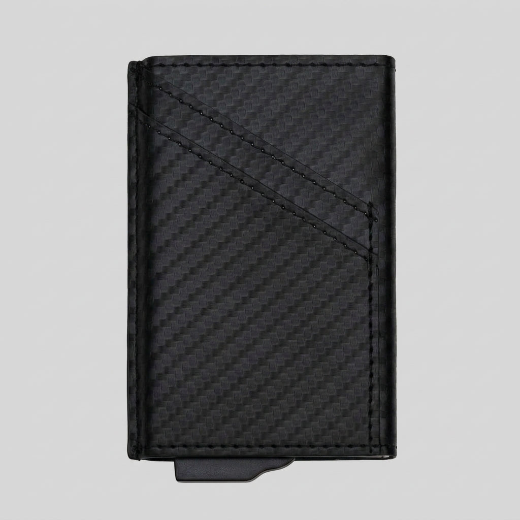 Porte Cartes Rigide Cuir Homme — simili cuir effet fibre de carbone noir, vue principale