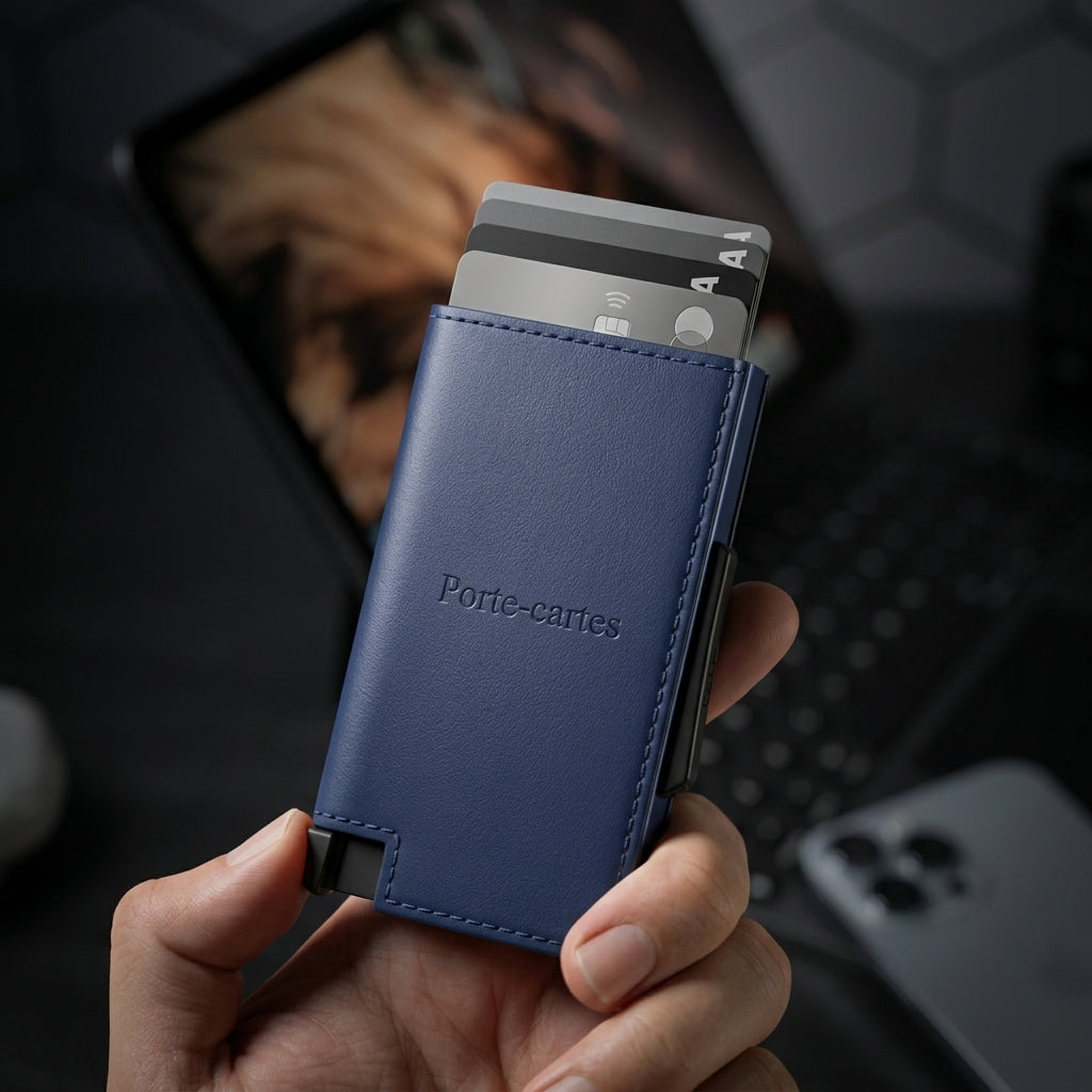 Porte Cartes RFID Homme — détail de la gravure et des finitions