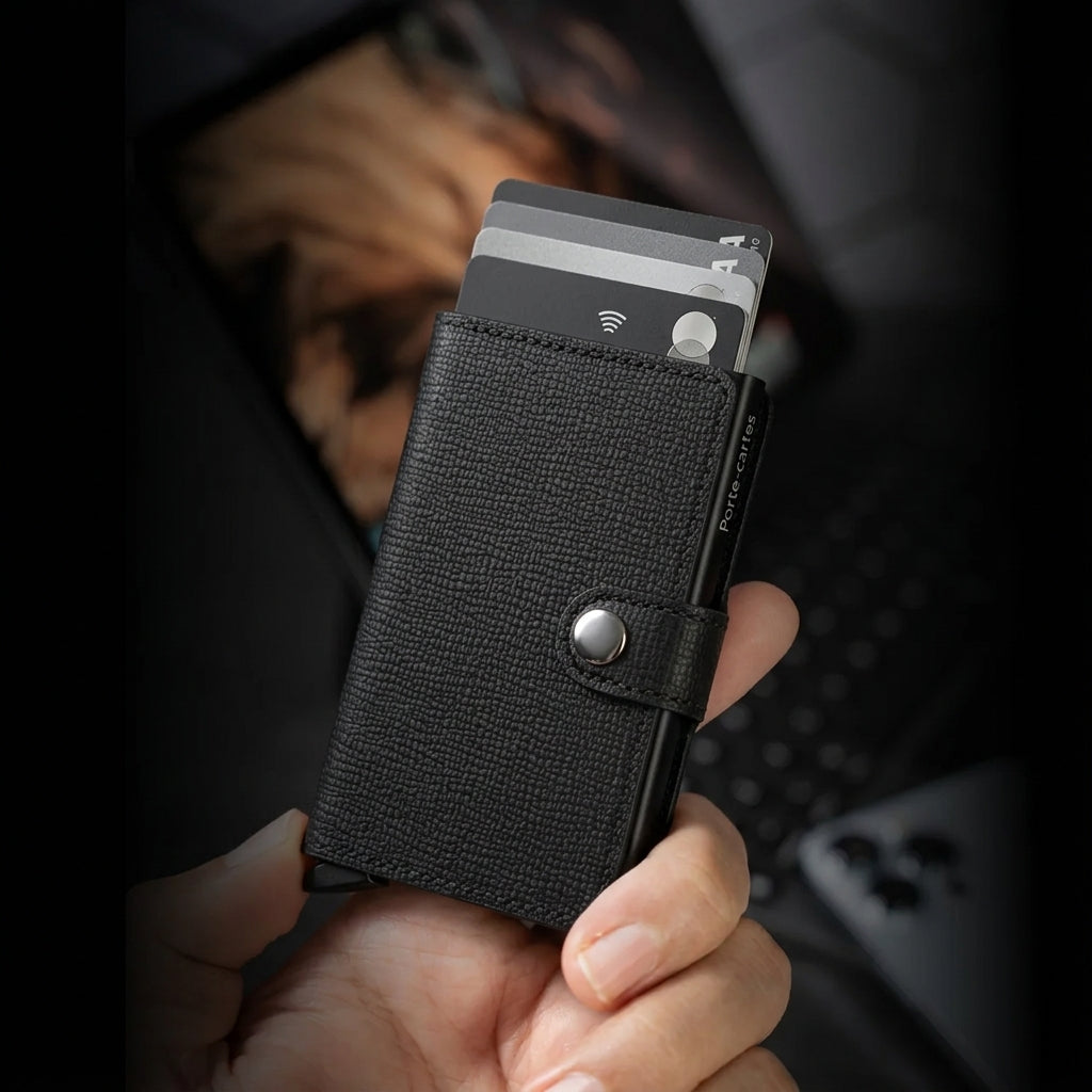 Porte Cartes Homme Luxe — ouverture complète, capacité 4 à 6 cartes