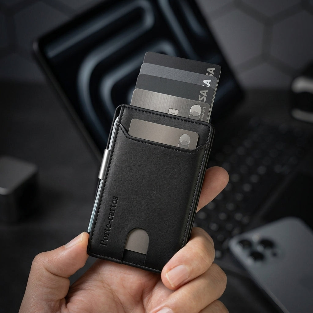 Porte Cartes Portefeuille Homme — cuir lisse noir, vue principale