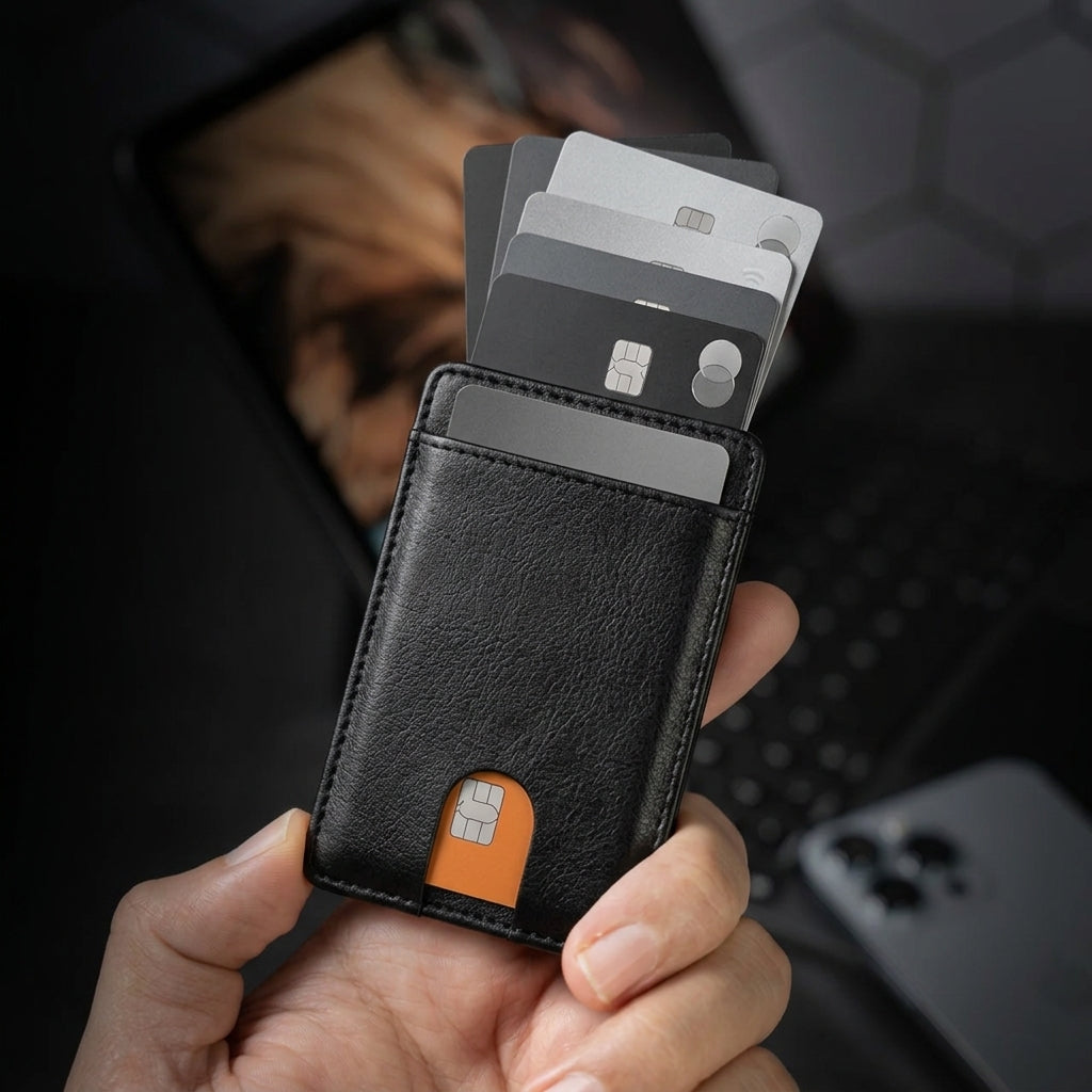 Porte Cartes Homme Compact — vue de dos et profil fin