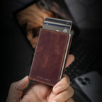 Porte Cartes Cuir Homme Marron — ouverture complète, capacité 4 à 6 cartes